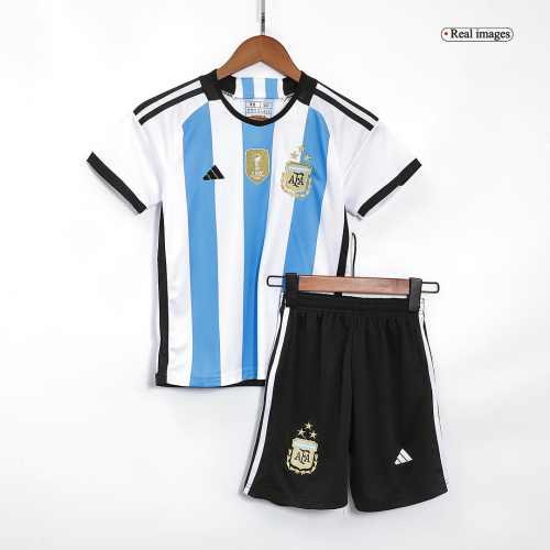 Argentina Kids Three Stars Home Jersey Kit World Cup 2022